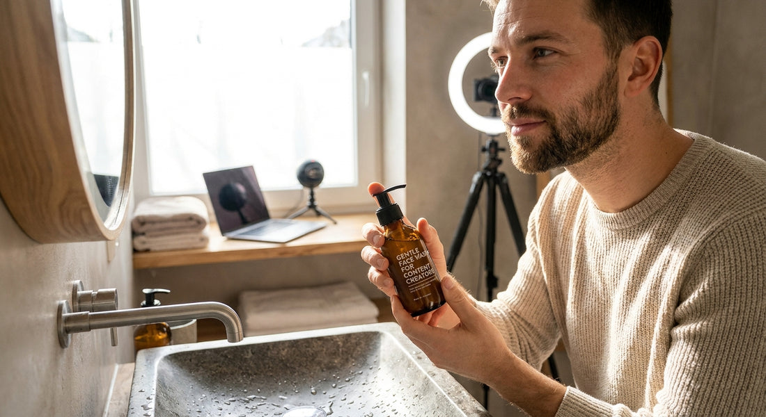 Gentle face wash for men who film or stream on camera