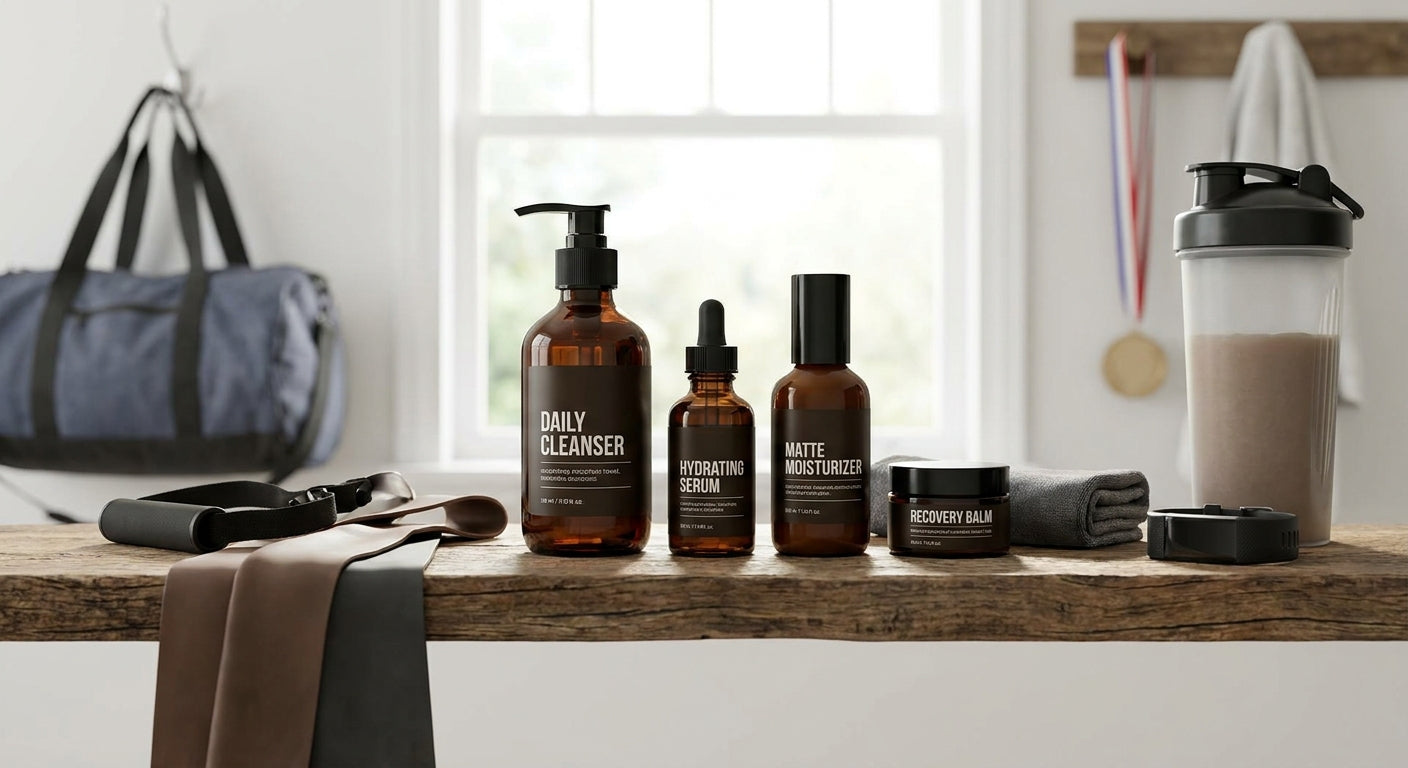 Skincare set for men cutting weight for a fitness competition