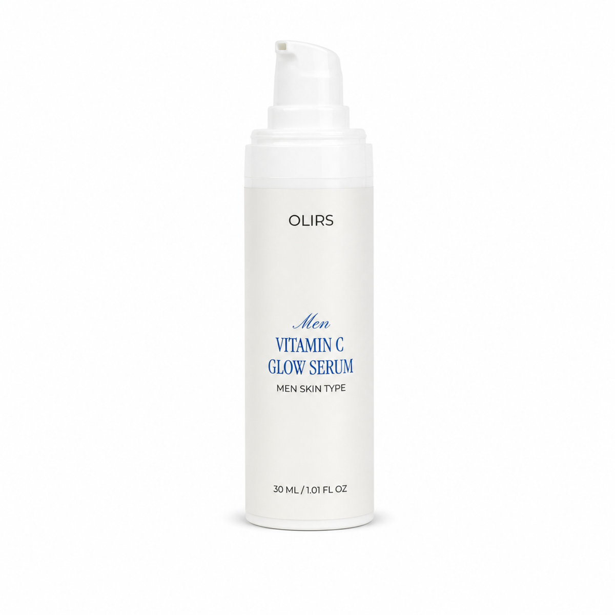 OLIRS Men Vitamin C Glow Serum in pump bottle for brighter, hydrated skin, suitable for men's skin type.