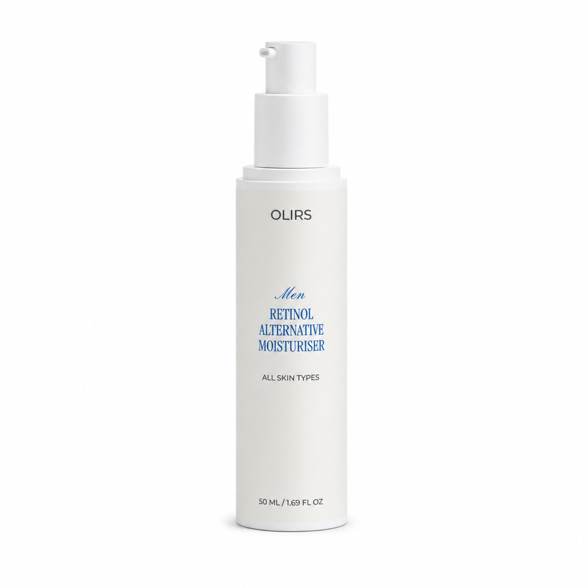 Olirs Men Retinol Alternative Moisturiser for all skin types, 50ml bottle with sleek design.